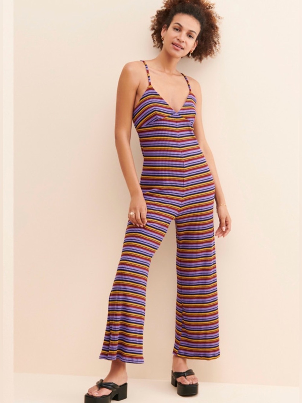 Sundry Multicolor Striped Knit Spaghetti-Strap Jumpsuit
